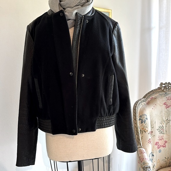 Cole Haan Leather/Wool/Cashmere Bomber Jacket with an Elegant Edge - Picture 7 of 11